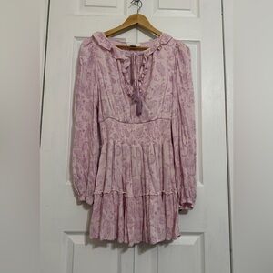 HOUSE OF HARLOW 1960 Paisley Smocked Mini Dress S Pink Purple Ruffle Bohemian